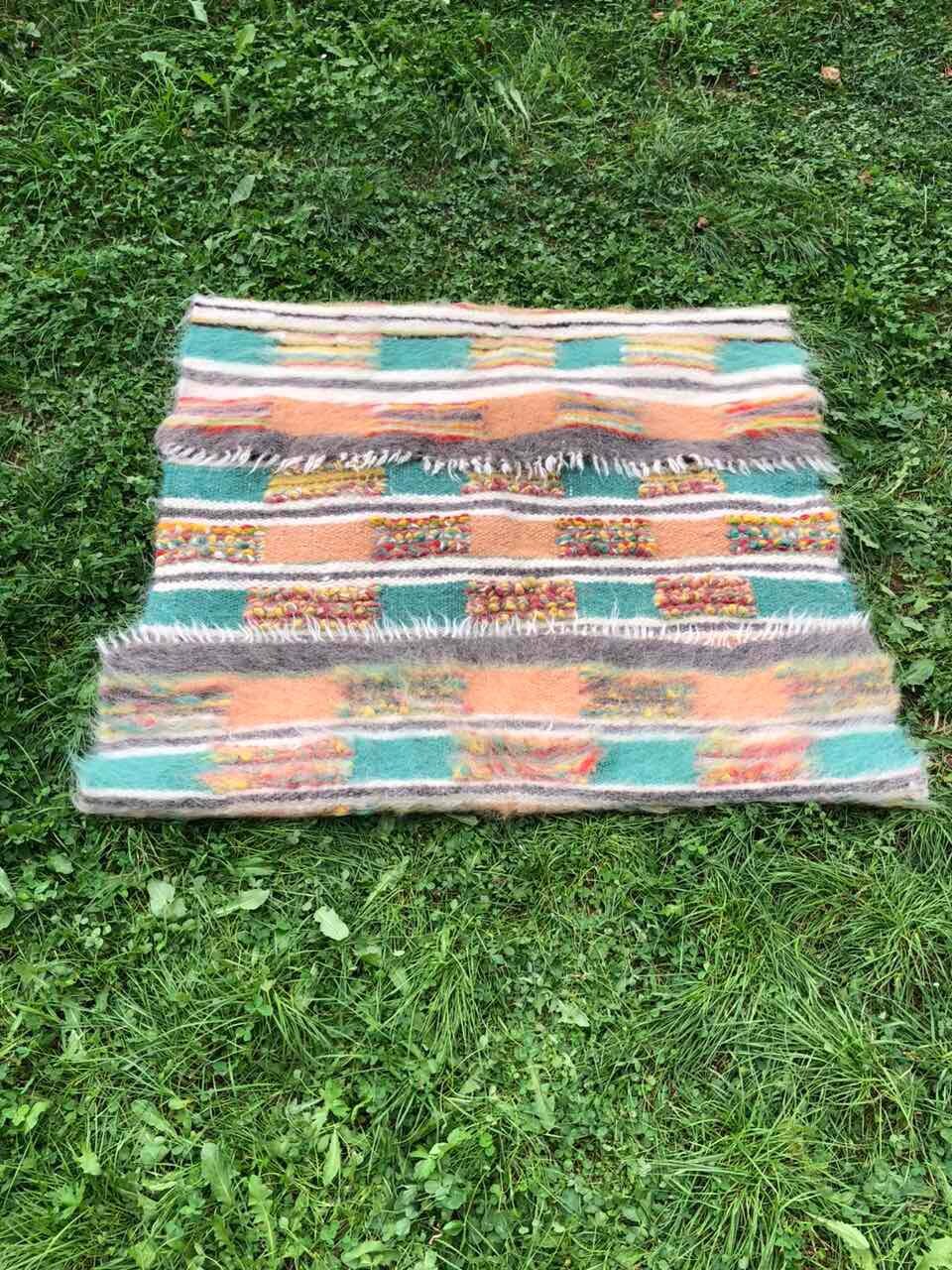 Woolen Rug with Unique Woven Patterns, Handcrafted Woolen Blanket with Colorful Textured Patterns