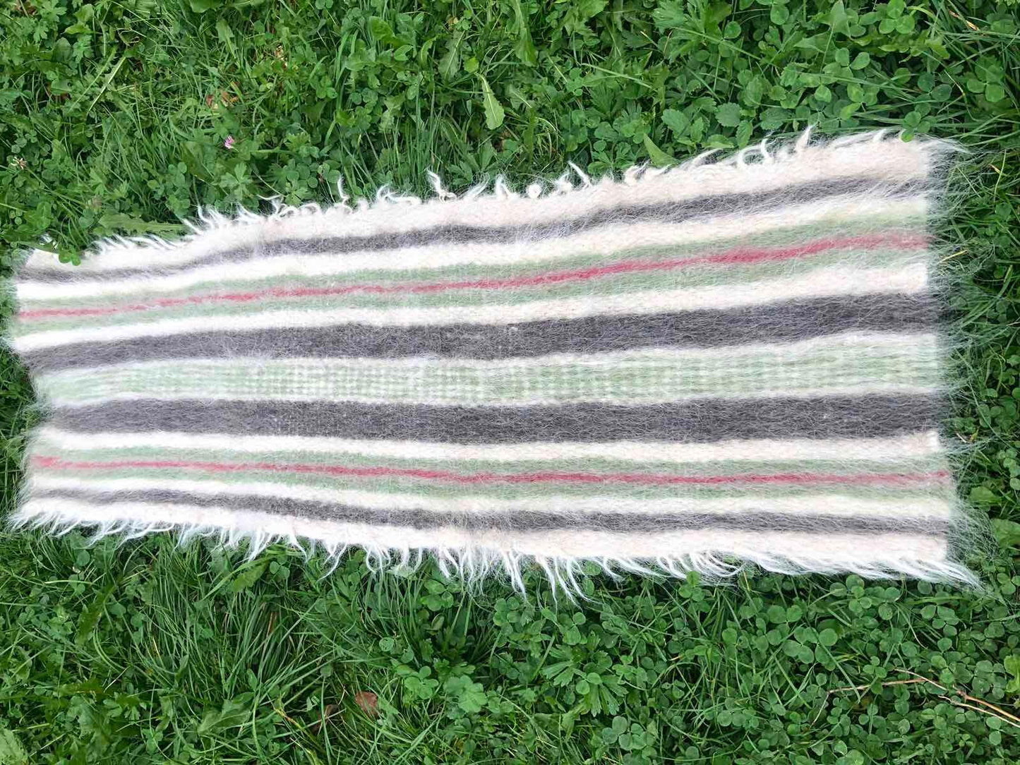 Wool Rug 186×70cm, Neutral Tones with Geometric Motifs, Bedside Rug