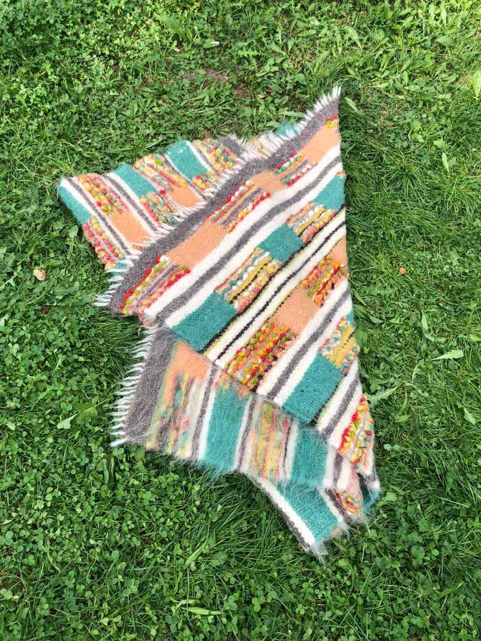 Woolen Rug with Unique Woven Patterns, Handcrafted Woolen Blanket with Colorful Textured Patterns