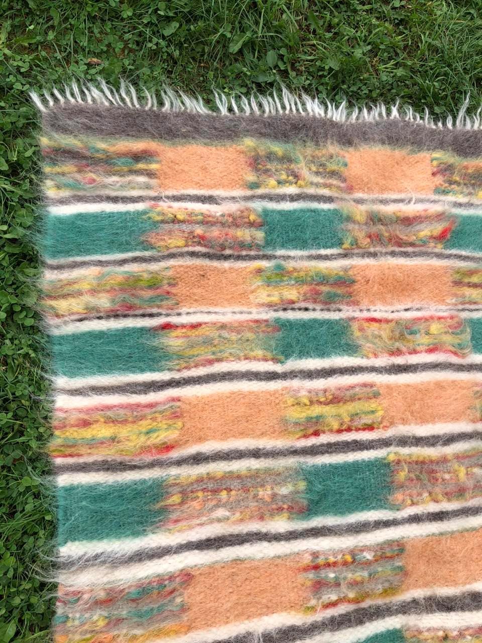 Woolen Rug with Unique Woven Patterns, Handcrafted Woolen Blanket with Colorful Textured Patterns