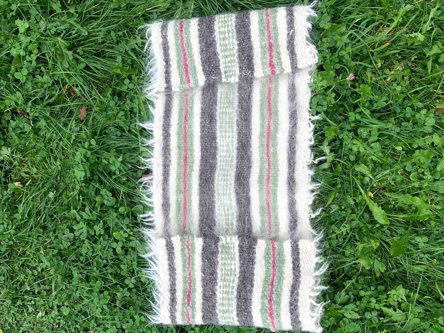 Wool Rug 186×70cm, Neutral Tones with Geometric Motifs, Bedside Rug