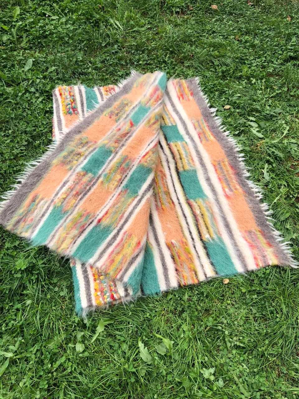 Woolen Rug with Unique Woven Patterns, Handcrafted Woolen Blanket with Colorful Textured Patterns