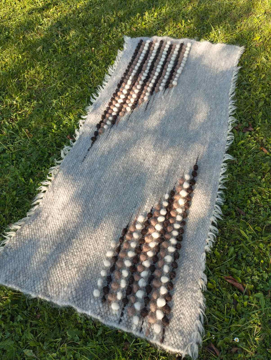 Wool Rug 186×77cm, 100% Wool,  Neutral Tones with Geometric Motifs, Wool Bedside Rug