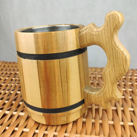 Wooden Beer Mug – Oak Tankard with Steel Liner – Great Gift