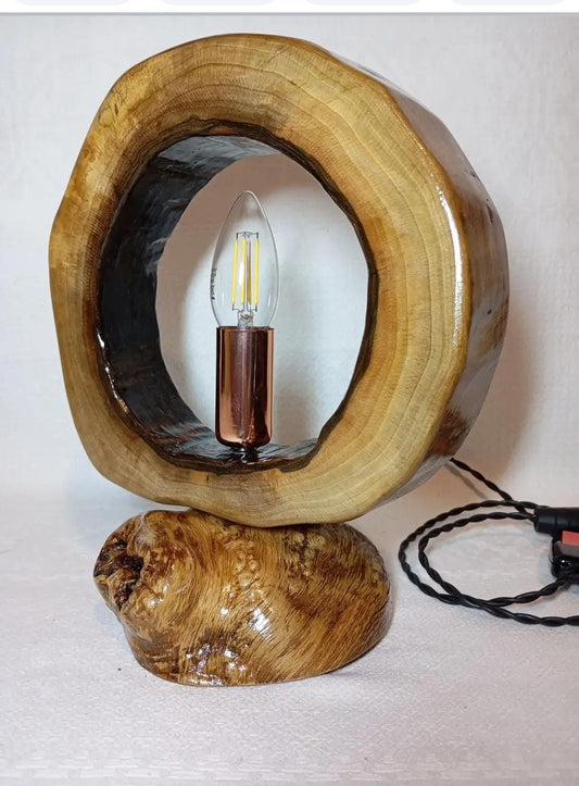 Wood Table Lamp "Walnut Ring" – Handmade Oak & Walnut Nightstand Light