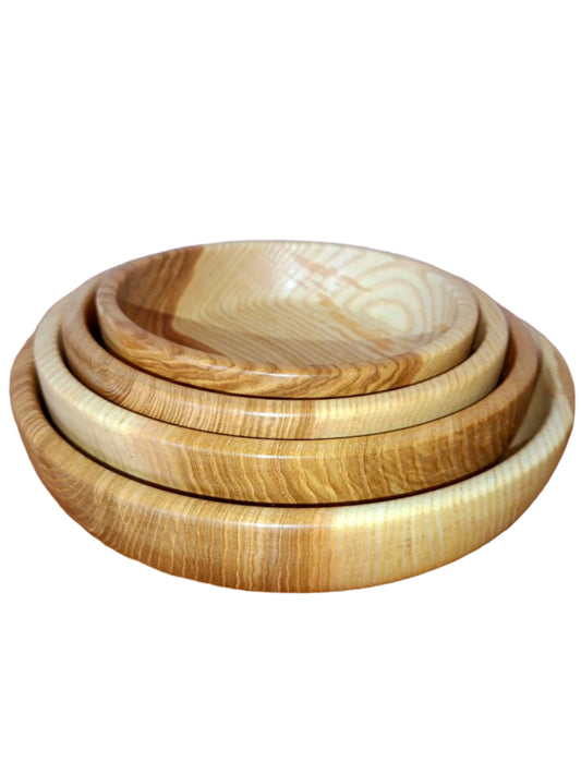 Set of 4 Handmade Ash Wood Plates – Eco-Friendly Rustic Dinnerware